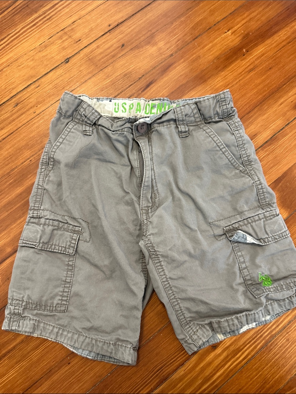 U.S. Polo Assn. Gray Cargo Shorts with Green Logo Detail
